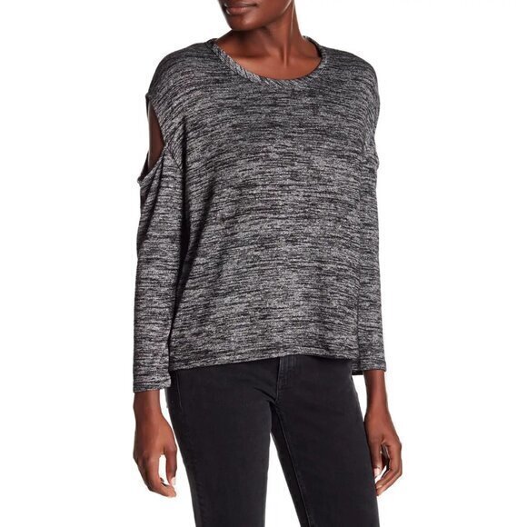 Rag & Bone Long Sleeve Cold Shoulder Top Black Space Dye Shirt- Size Small - Picture 1 of 13